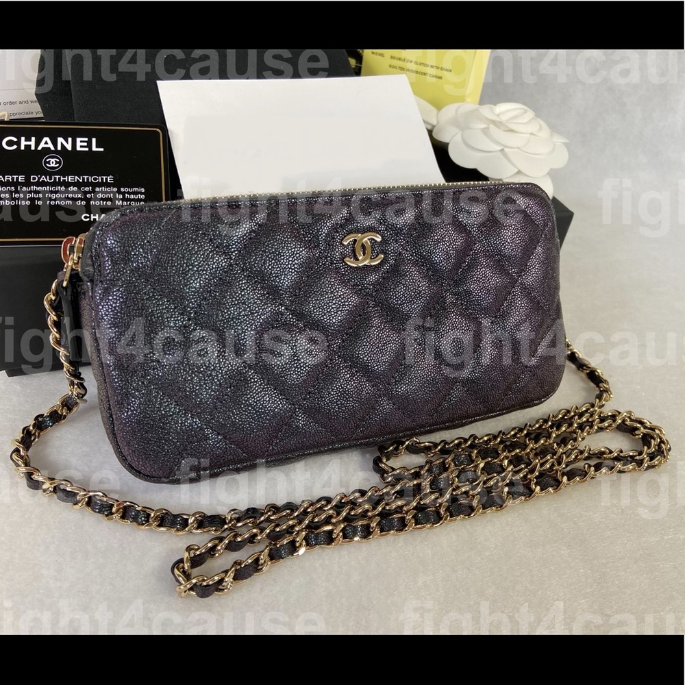 SOLD 19S Clutch With Chain Double Zip Black Caviar